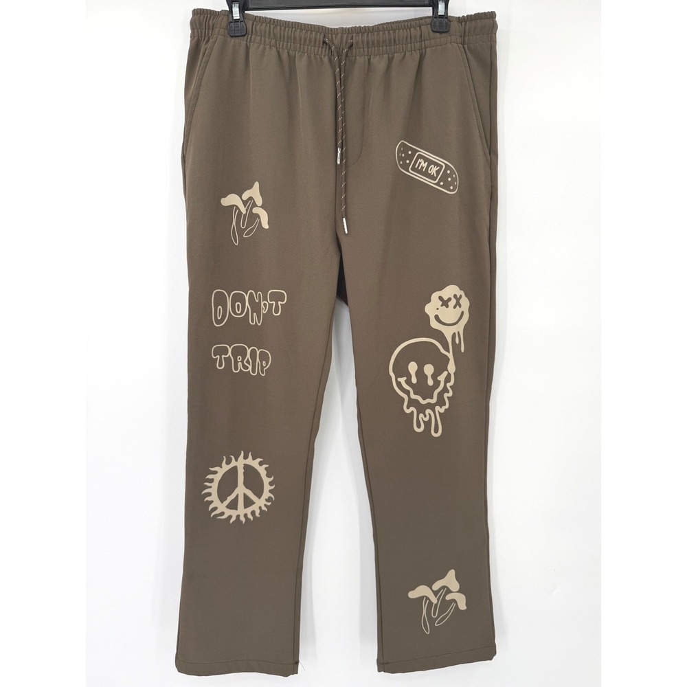 Public Record Lounge Pants Mens L Brown Dont Trip Mushroom Graphic Streetwear